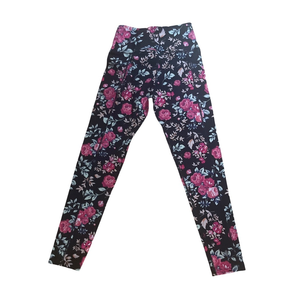 Eluminary NWT Floral Rose Print Women's Leggings - Black and Pink Size S - Picture 4 of 7